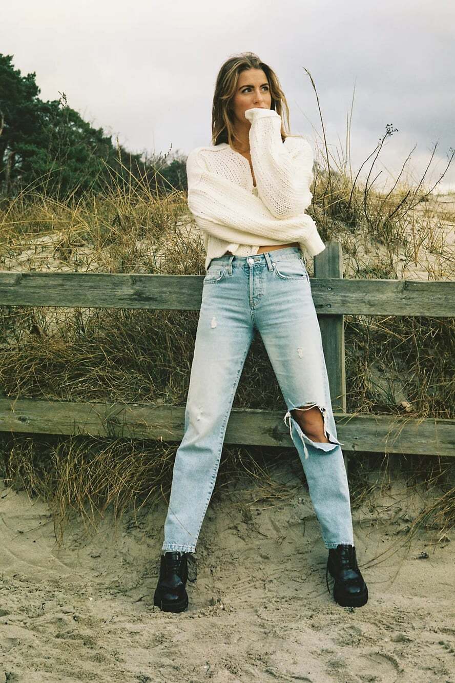 WE THE FREE Sea Bright Size S Cream White Cropped Chunky Knit Sweater Coast Boho